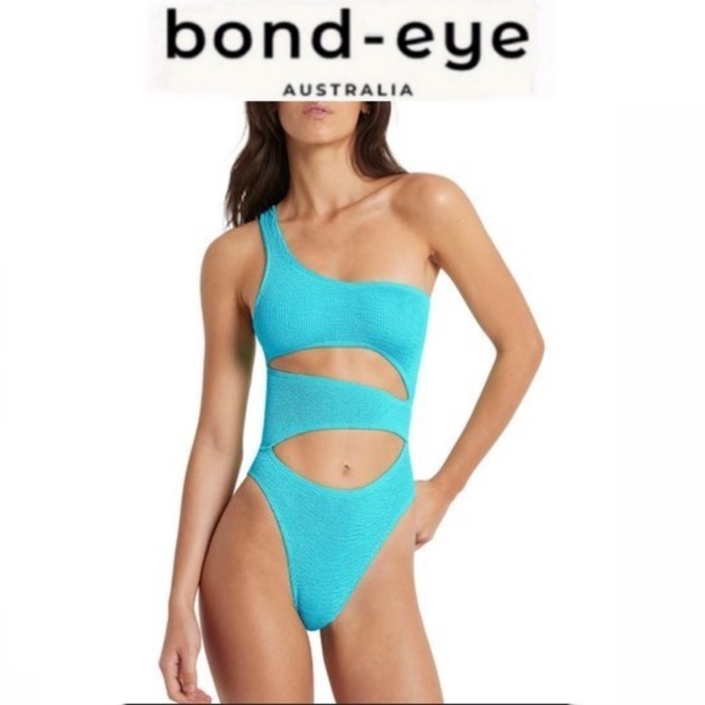 Bond-Eye Rico Cutout One Shoulder One Piece Swimsuit Nwt Blue Teal NWT
